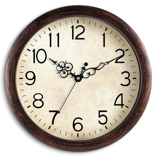 Battery Operated Farmhouse Brown Wall Clock — 14"