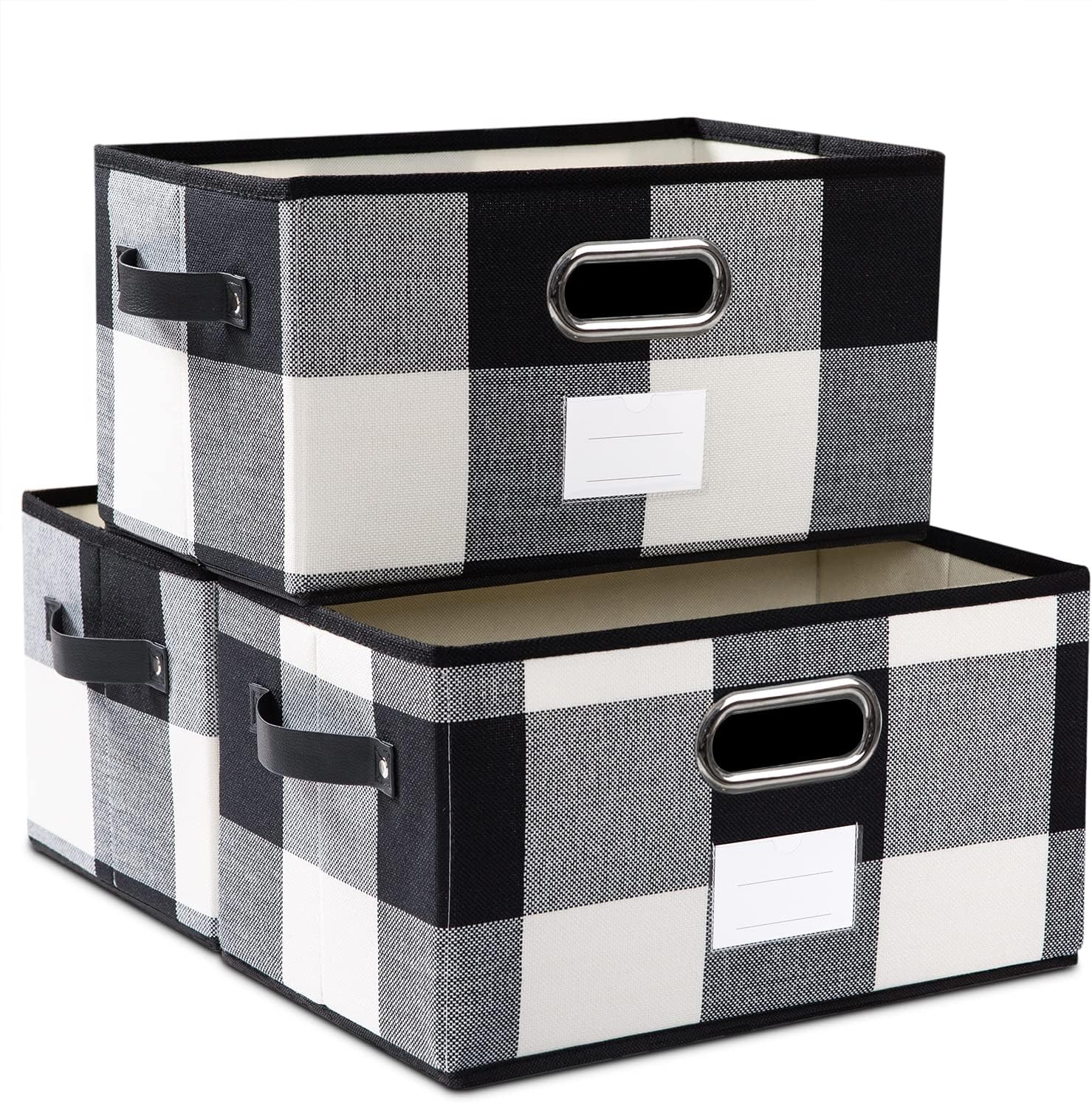 Beige Storage Bin — 7" — Black And Whint Grid