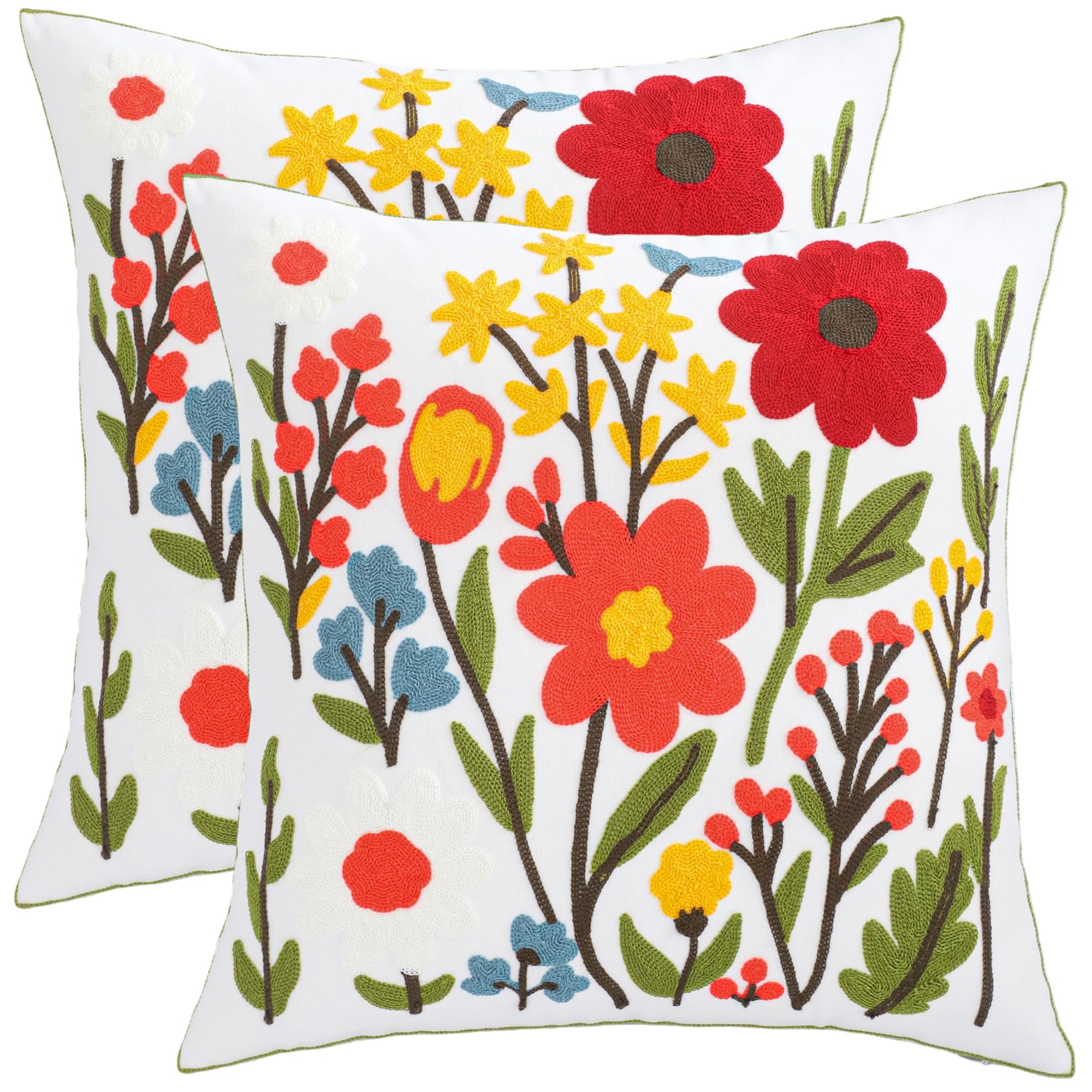 Embroidered Boho Blue Throw Pillow Cover — 18"
