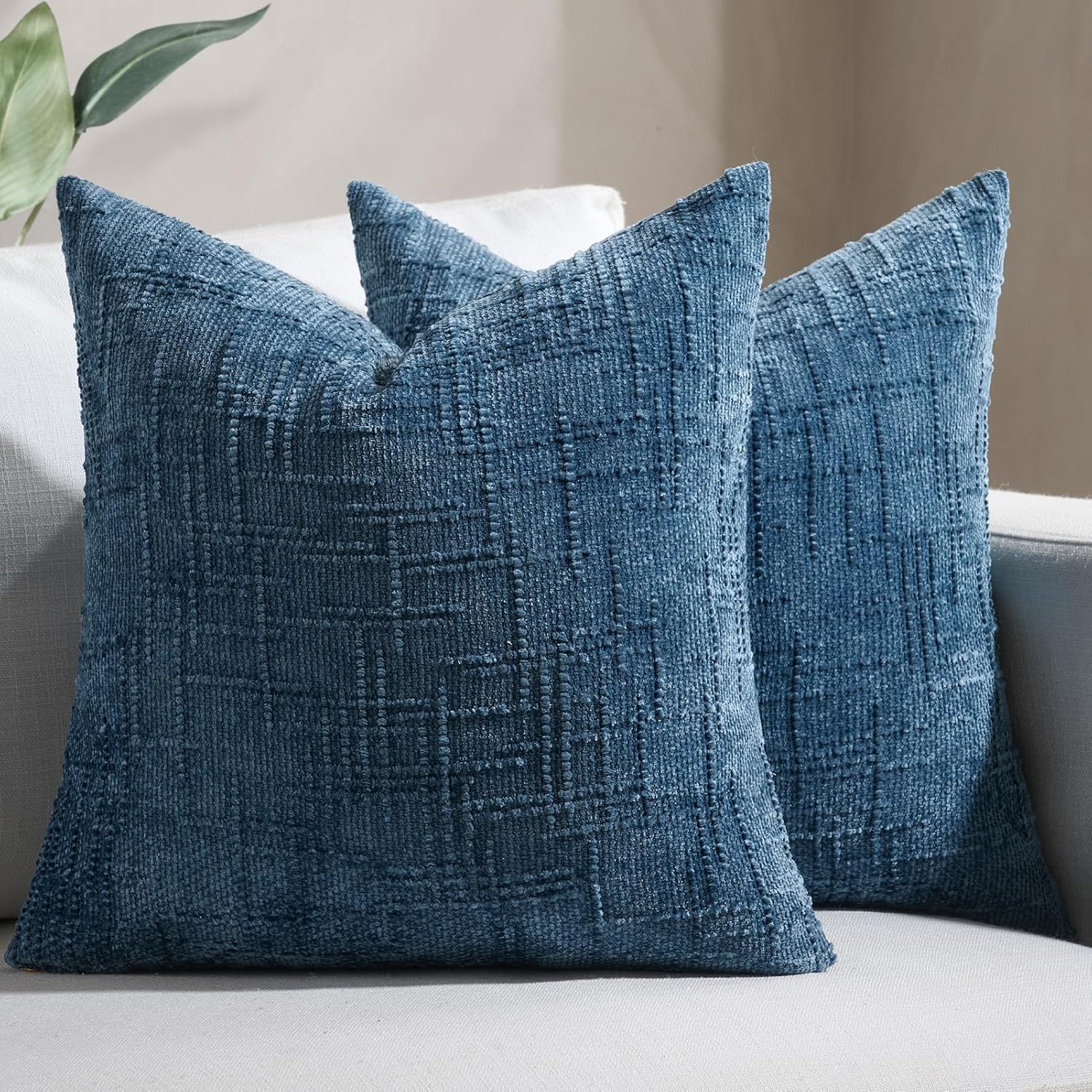 Chenille Boho Beige Throw Pillow Cover — 18" — Navy