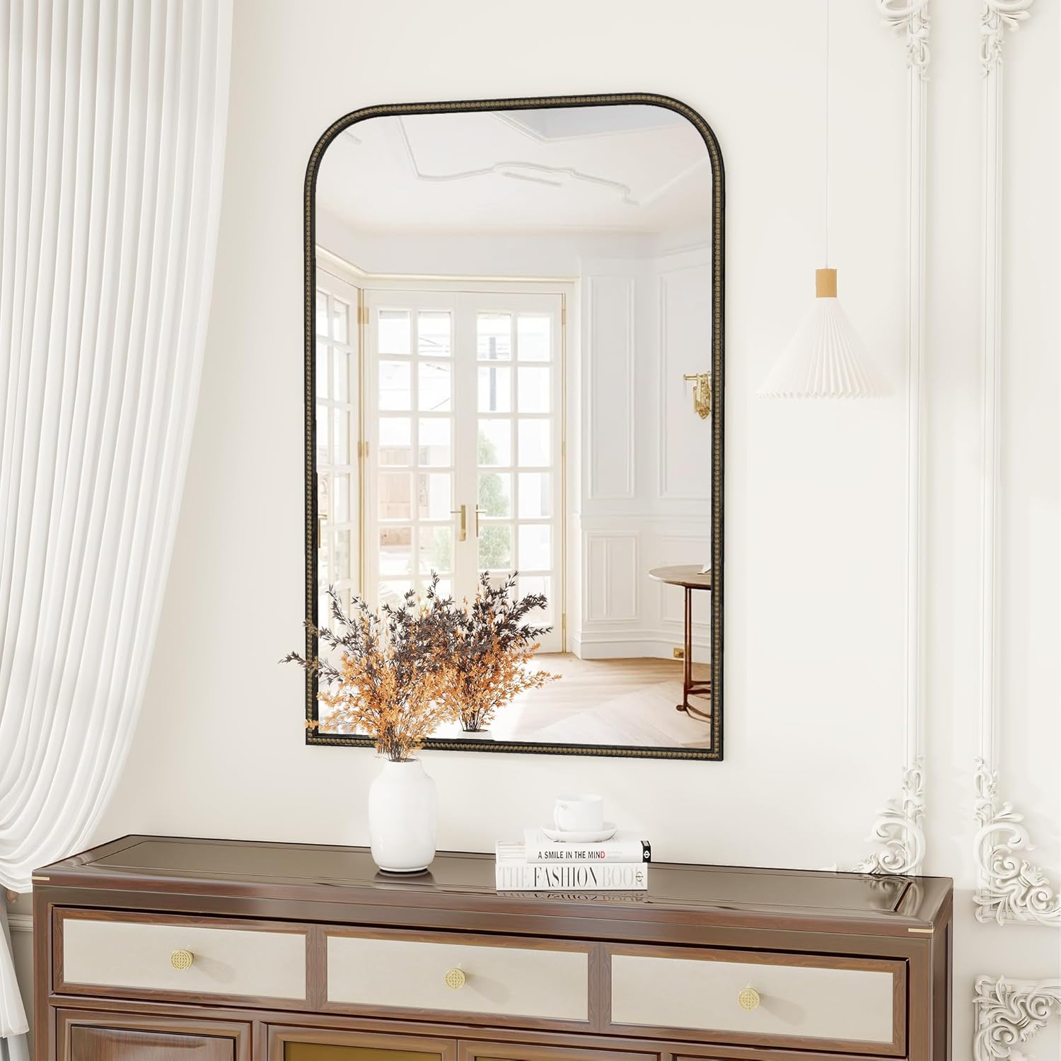 Rectangular Beige Wall Mirror — 36" — Rounded Rect - Ebony