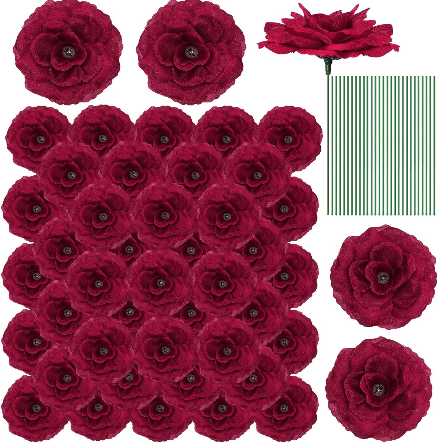 Black Artificial Flowers — Wine Red