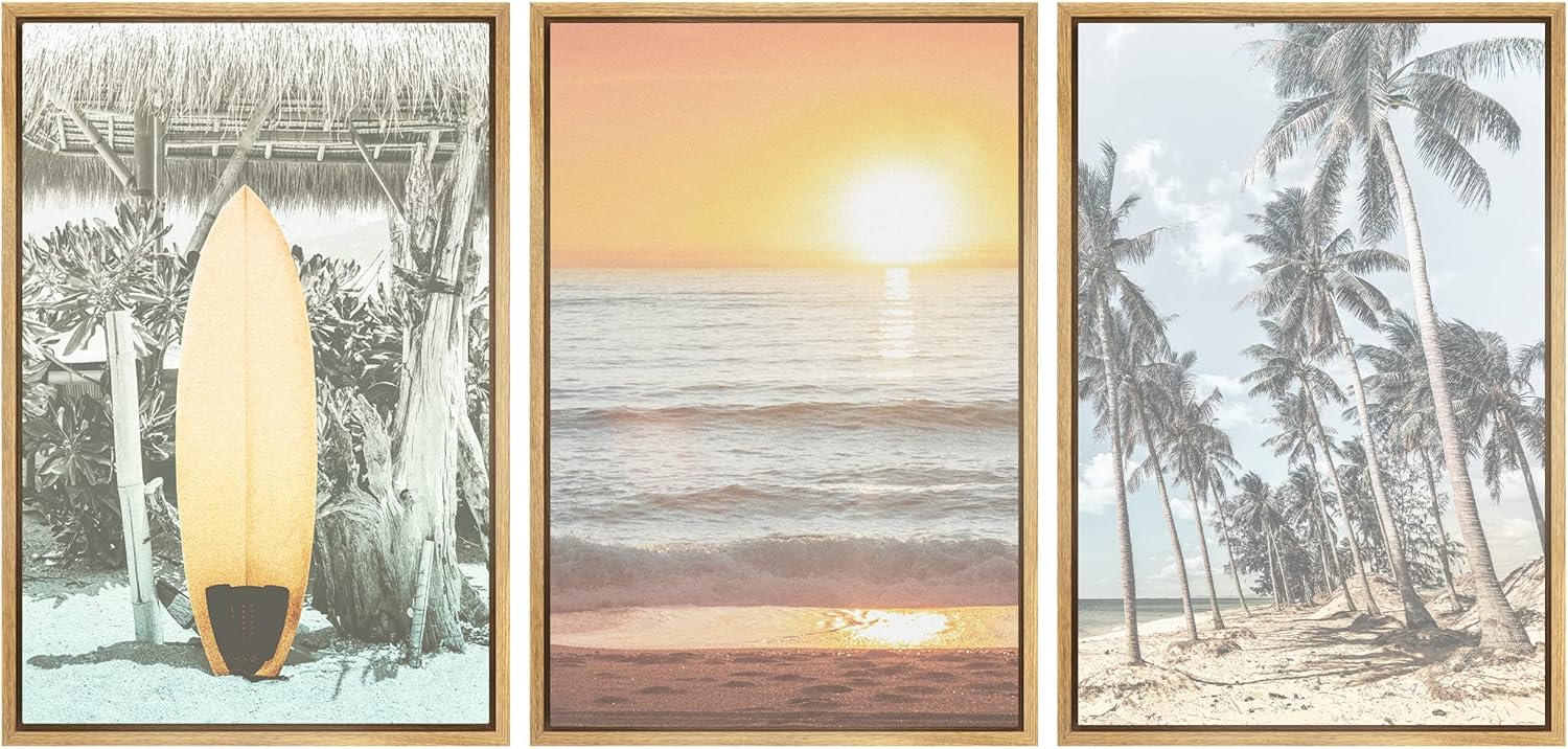 Framed Modern Fabric Wall Art — 16" — 16"x24"x3 Panels Natural