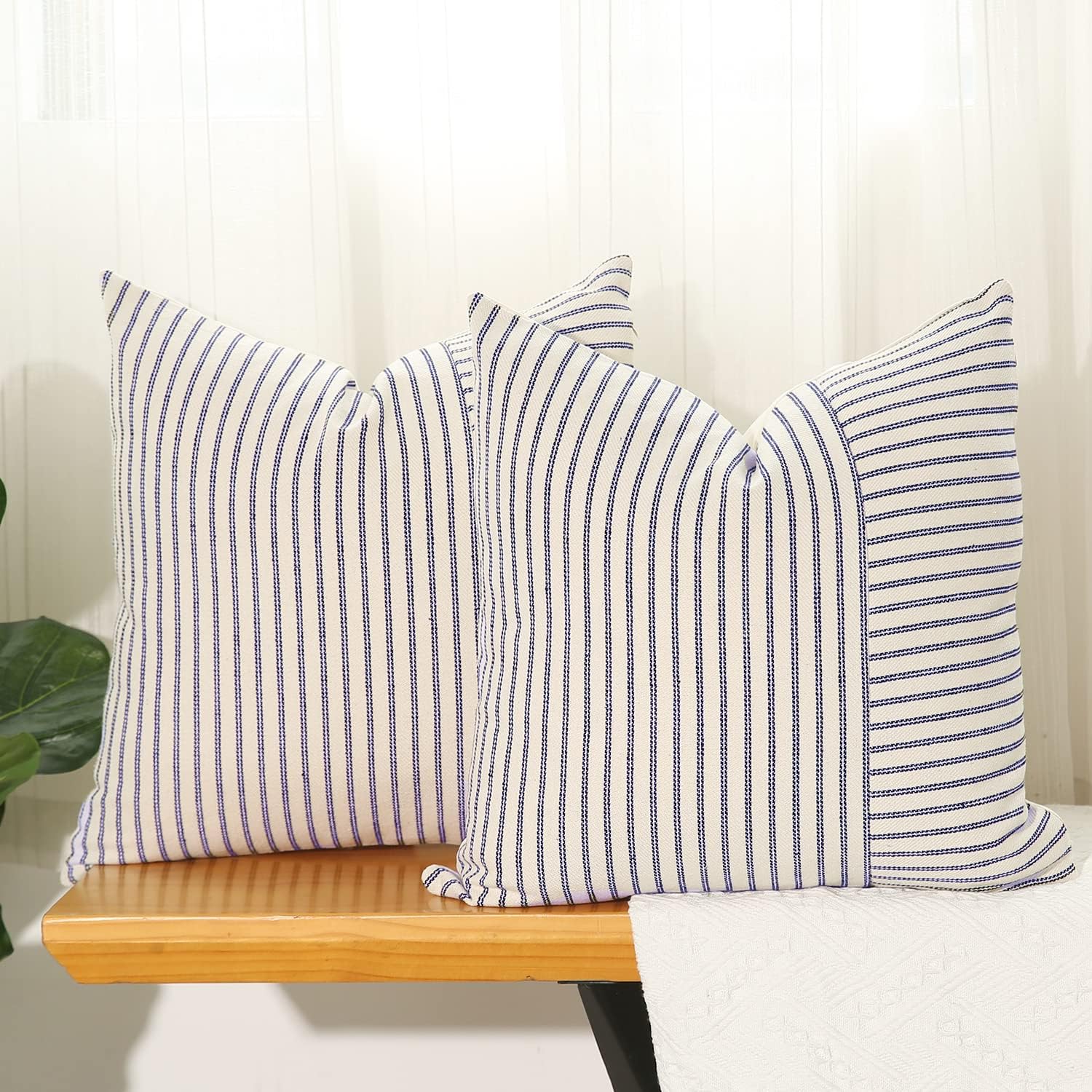 Boho Beige Throw Pillow — 18" — Navy Blue