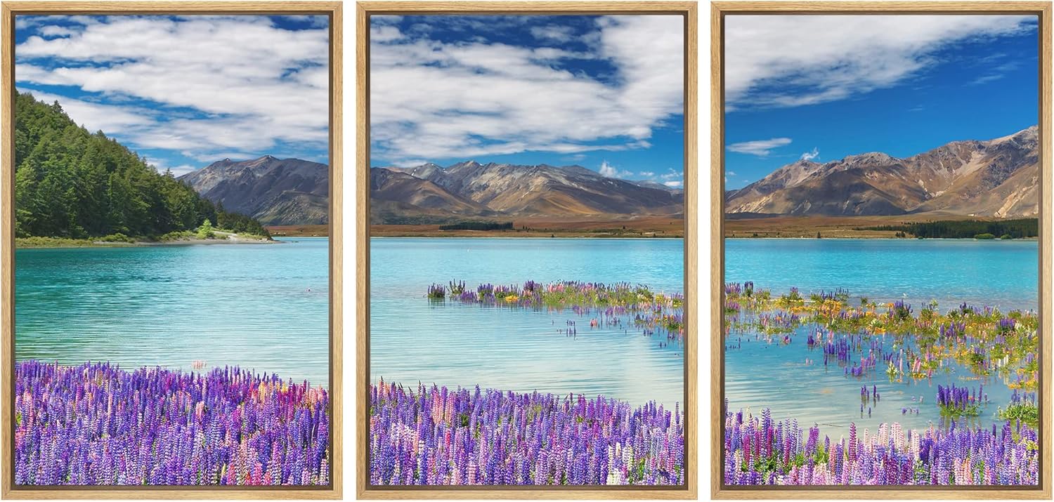 Framed Fabric Wall Art — 24" — 24" x 36" x 3 Panels NATURAL