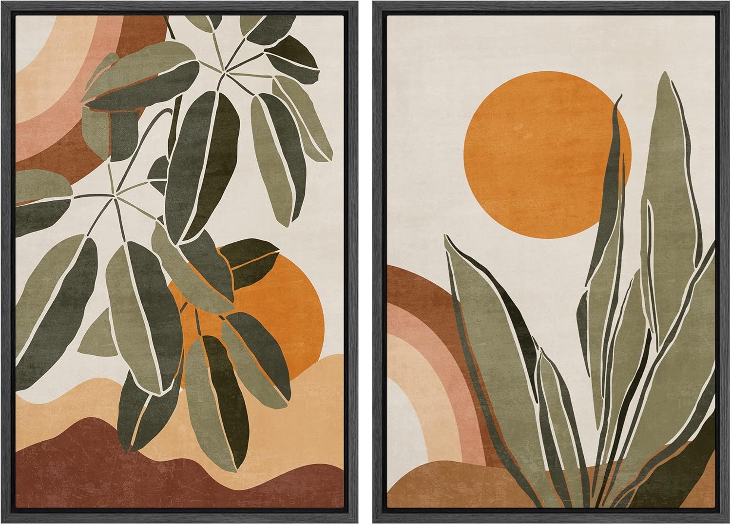 Framed Mid-Century Fabric Wall Art — 16" — 24" x 36" x 2 Panels BLACK