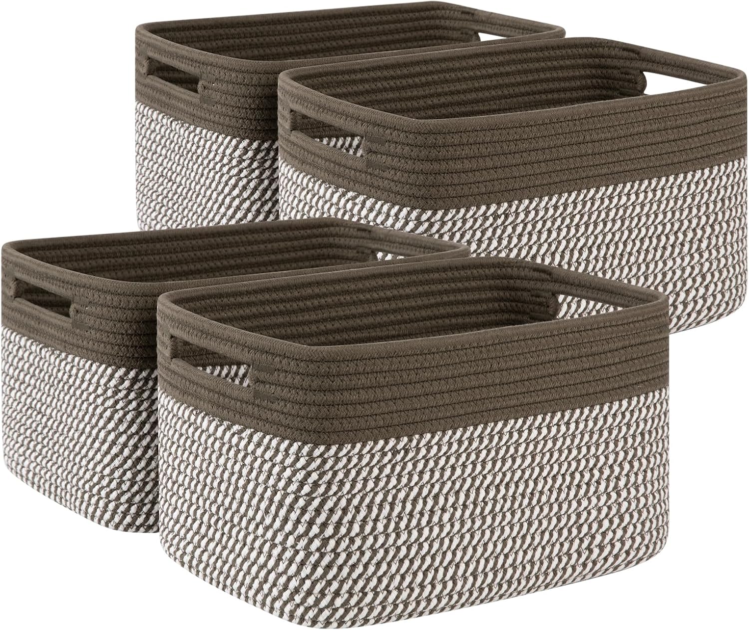 Boho Black Woven Basket — 12.7" — Green & White