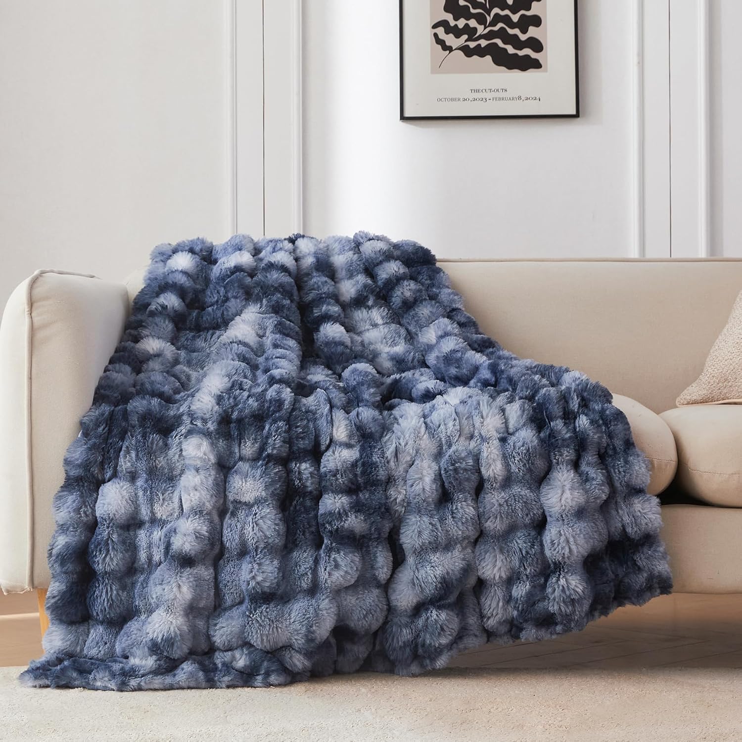 Beige Throw Pillow — 60" — Tie Dye Blue