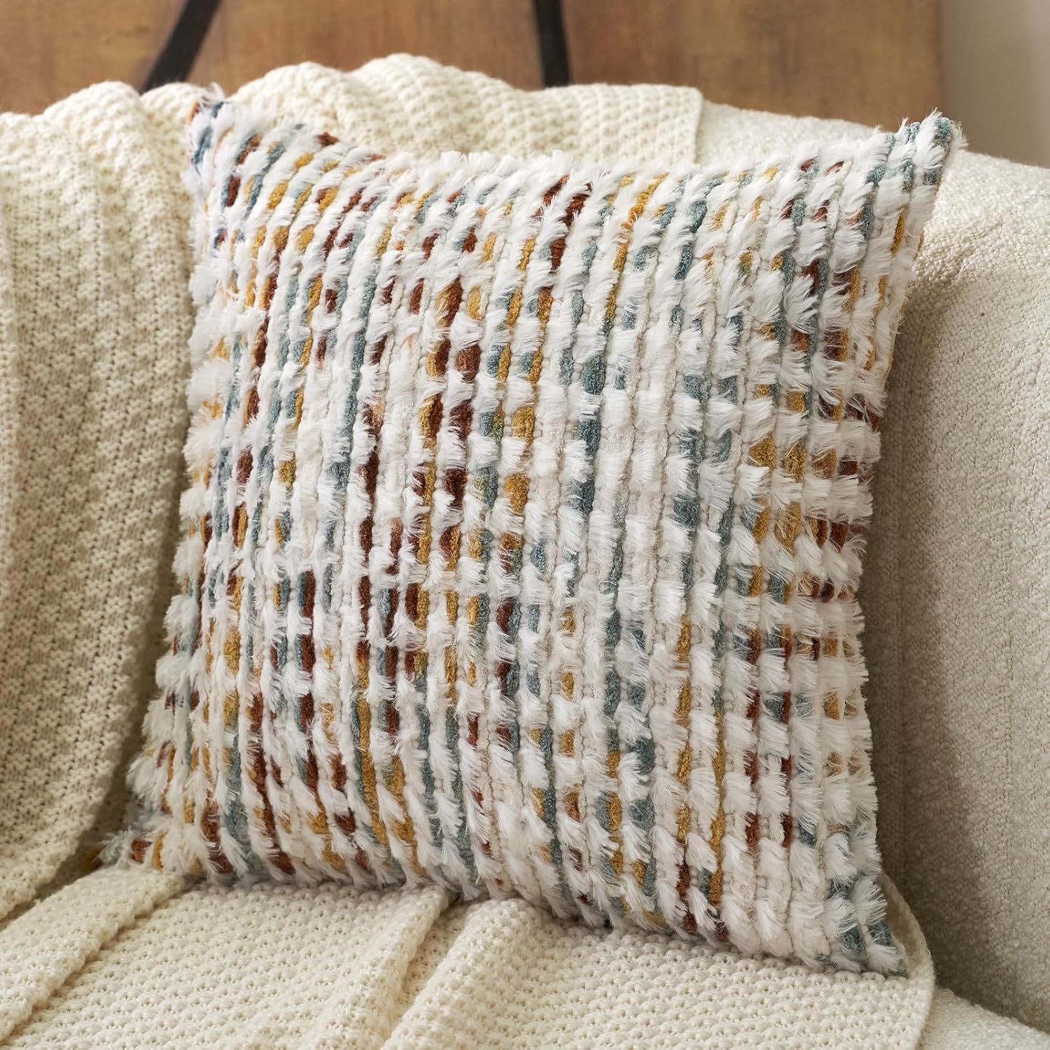 Tufted Boho Black Throw Pillow Cover — 20" — Orange White