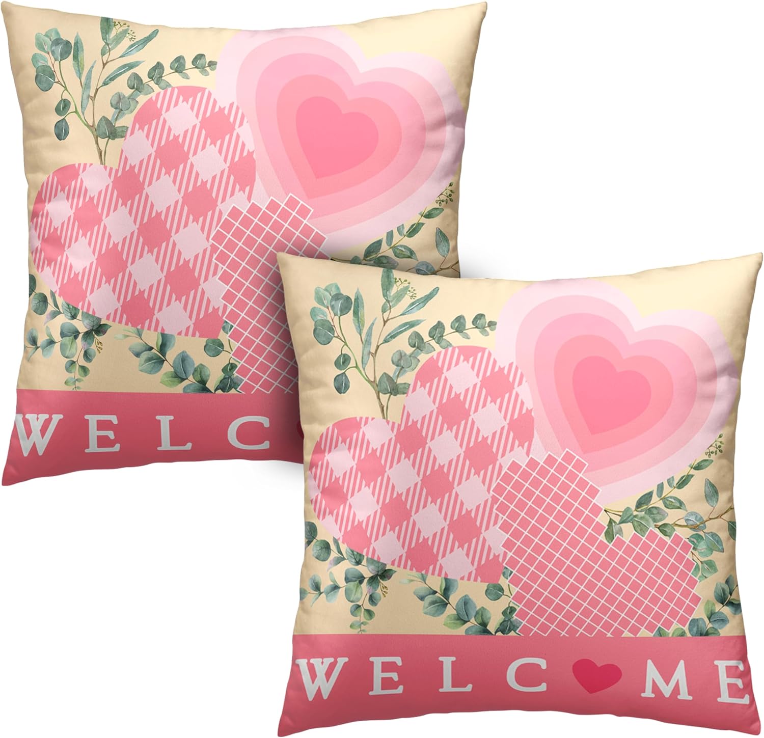 Boho Blue Throw Pillow Cover — 18" — Love Heart Pink