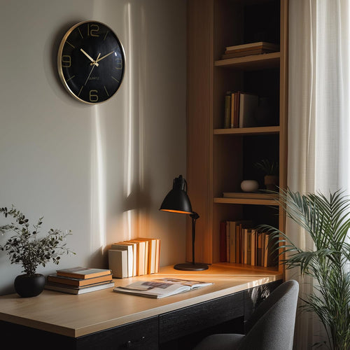 Battery Operated Luxe Black Wall Clock — 12" - View 2