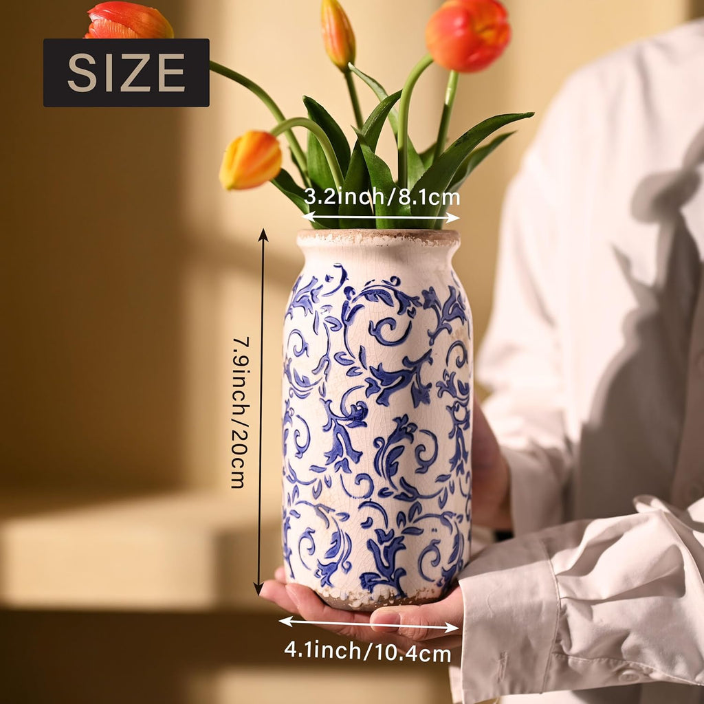 Farmhouse Blue Decorative Vase — 8" - View 4