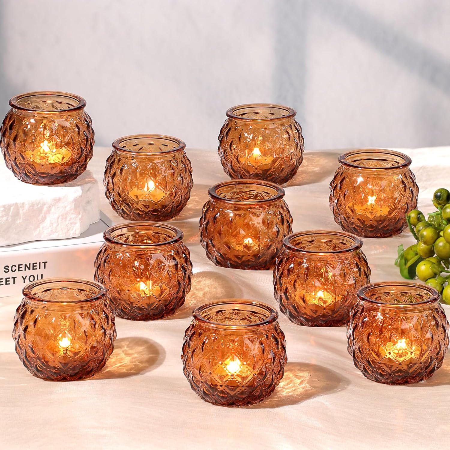 Round Luxe Blue Candle — Set of 24 — Amber