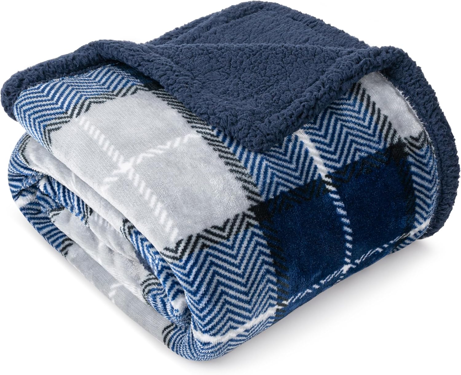 Beige Throw Pillow — 60" — Plaid Navy