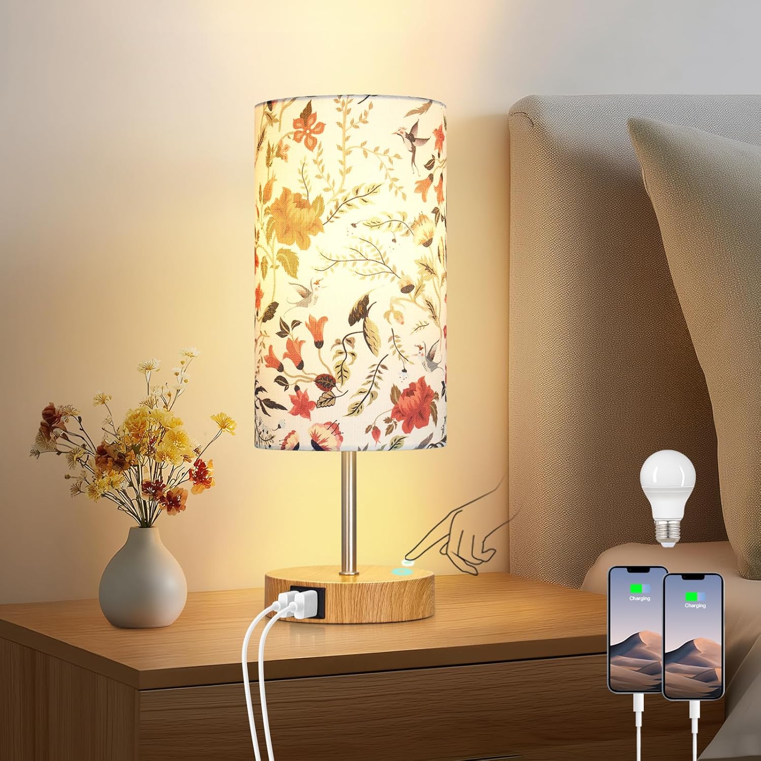 Dimmable Blue Bedside Lamp — Flower-1