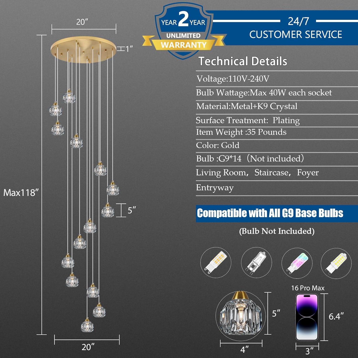Luxe Black Chandelier — 14-Light - View 4