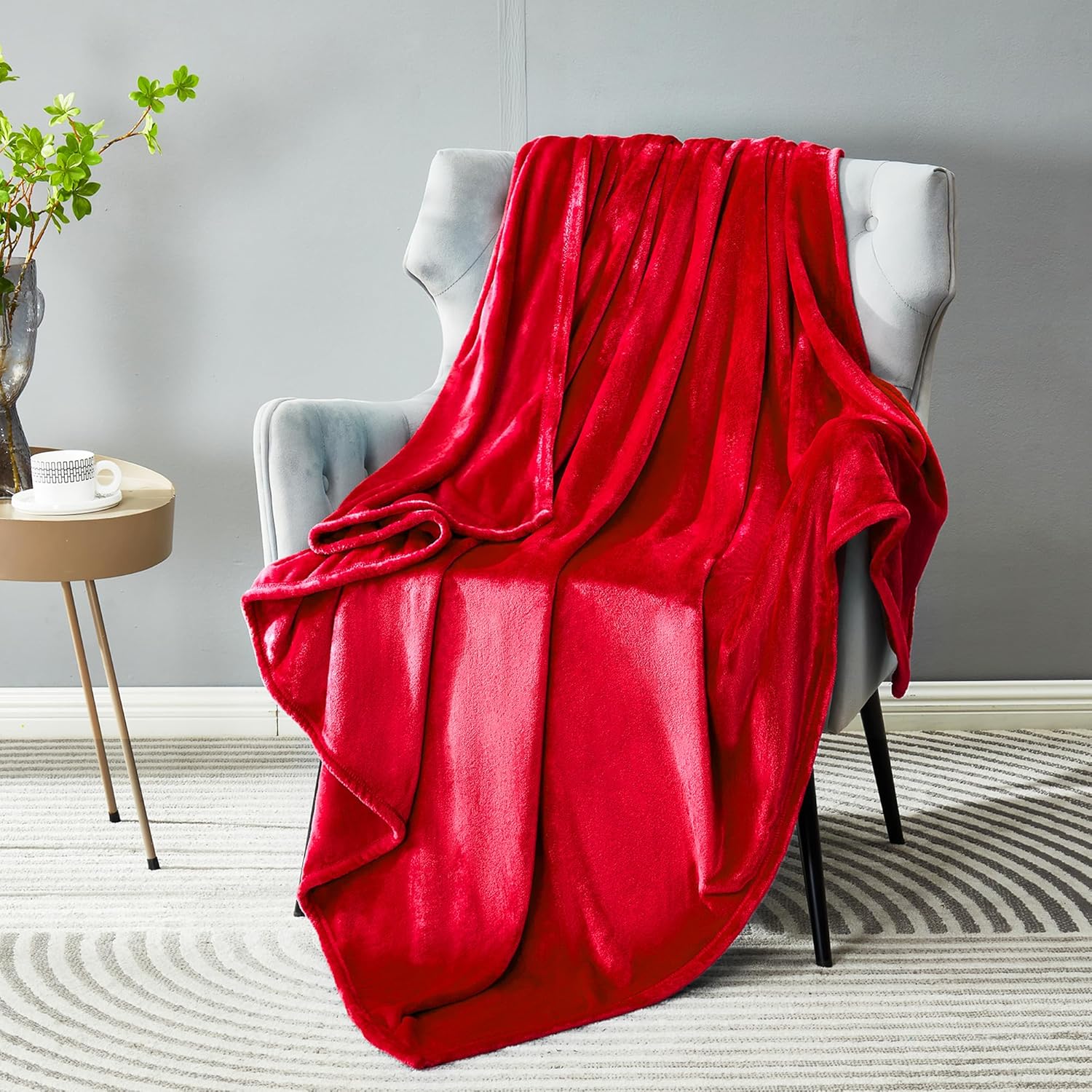 Velvet Luxe Beige Throw Pillow — 50" — Plain - Red