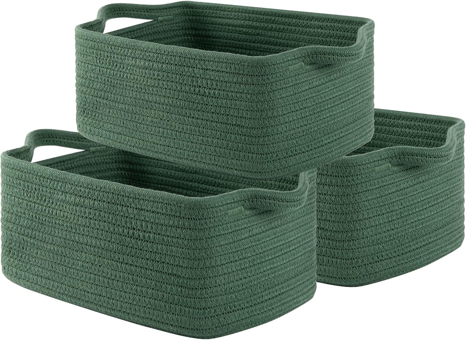 Boho Black Woven Basket — Set of 3 — Green