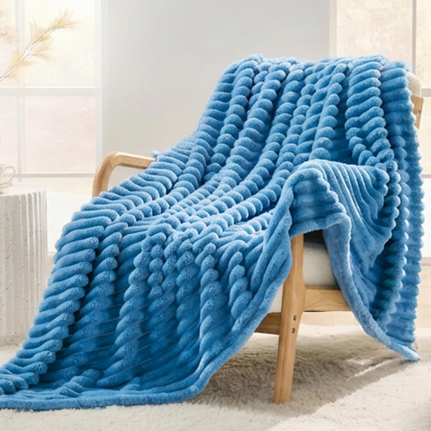 Beige Throw Pillow — 50" — Blue