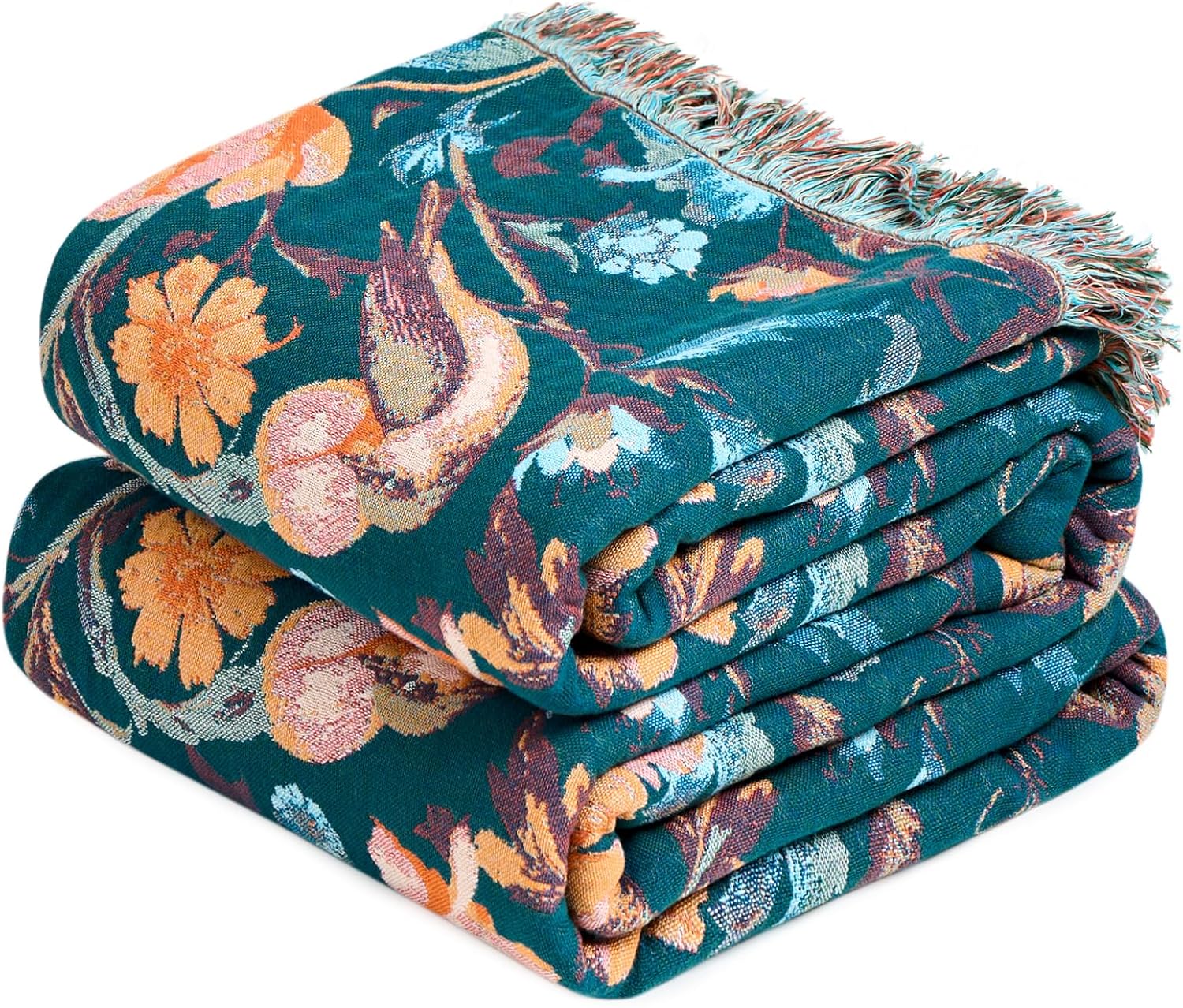 Boho Blue Throw Pillow — 60" — Flowers Birds