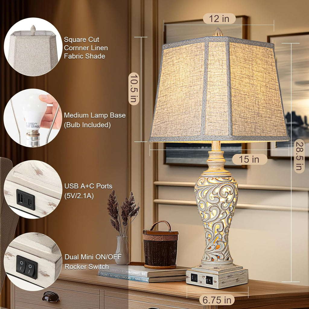 USB Beige Bedside Lamp — 28.5" - View 2