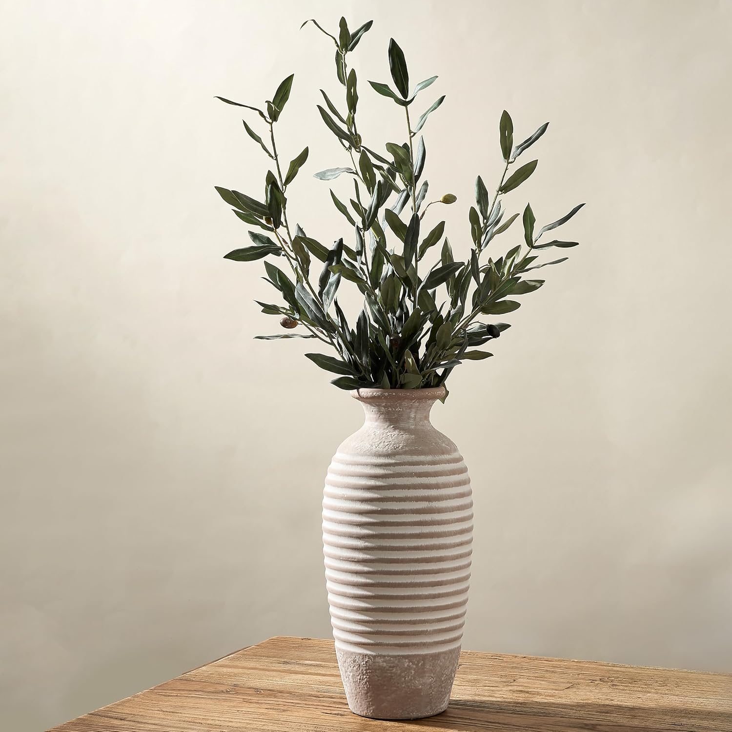 Vintage Farmhouse Beige Vase — 14.4" — 19151-khaki