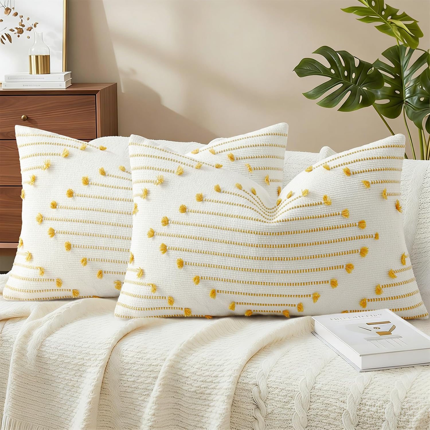 Boho Beige Throw Pillow Cover — 18" — Yellow