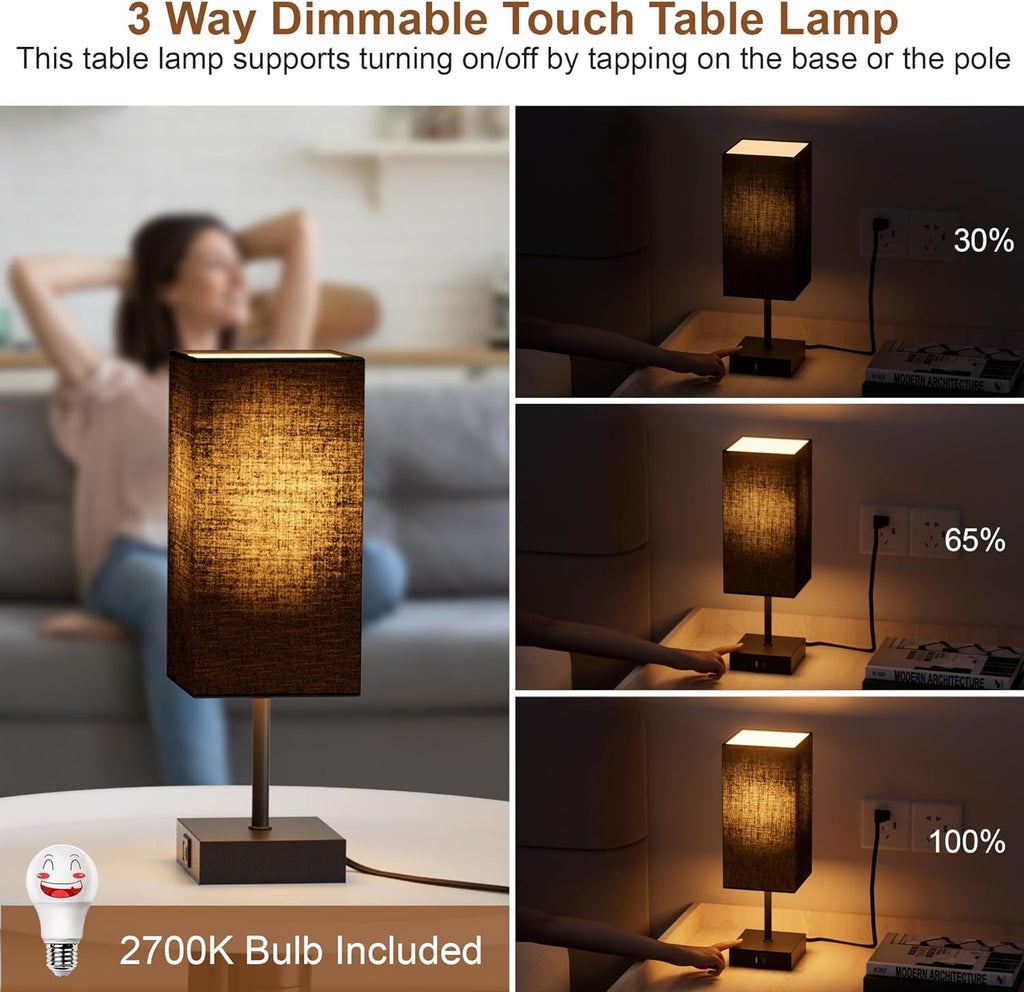 Dimmable Beige Bedside Lamp - View 3