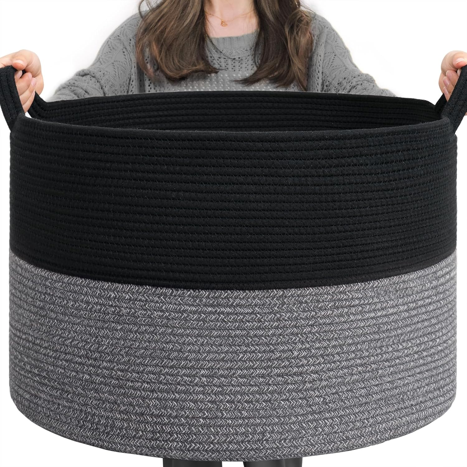 Boho Black Throw Pillow — 21.7" — Black & Grey
