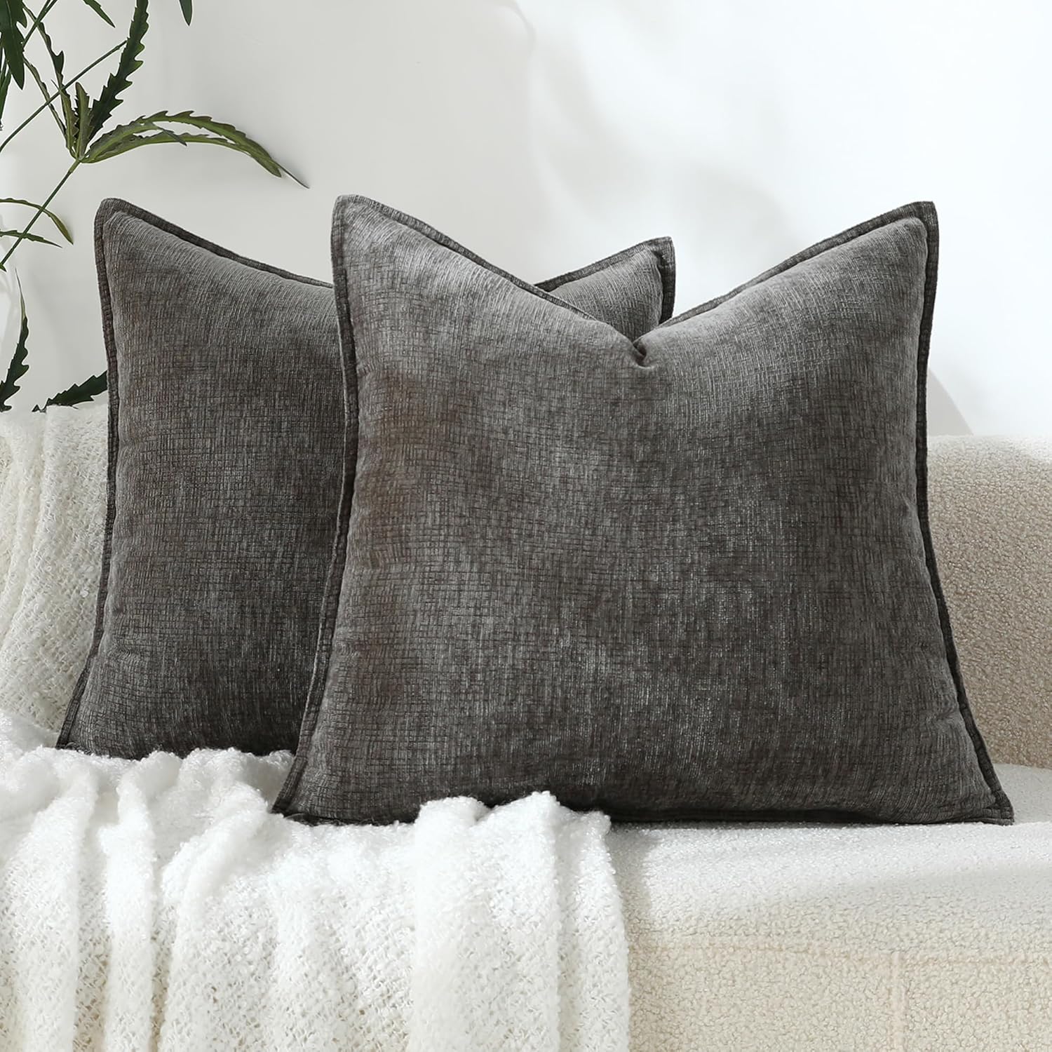 Chenille Beige Throw Pillow Cover — 20" — 20" x 20" (Pack of 2)