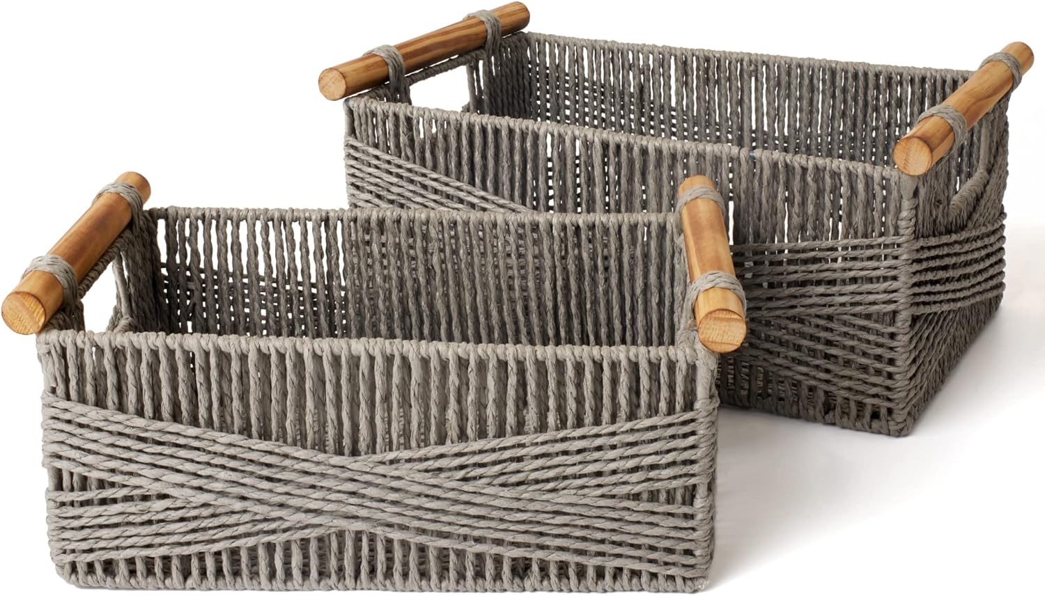 Boho Grey Woven Basket — Set of 2 — Grey