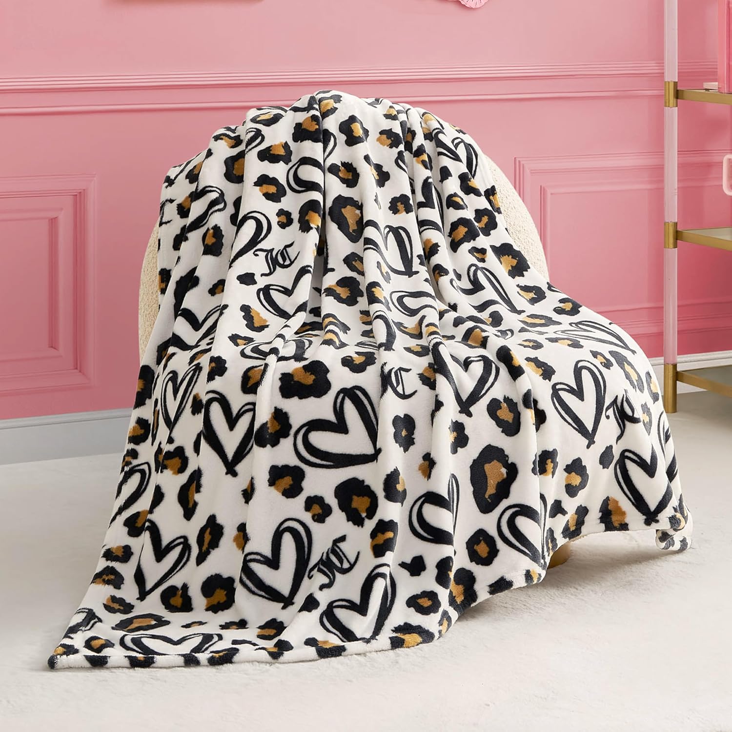 Black Throw Pillow — 50" — Doodle Cheetah Heart White