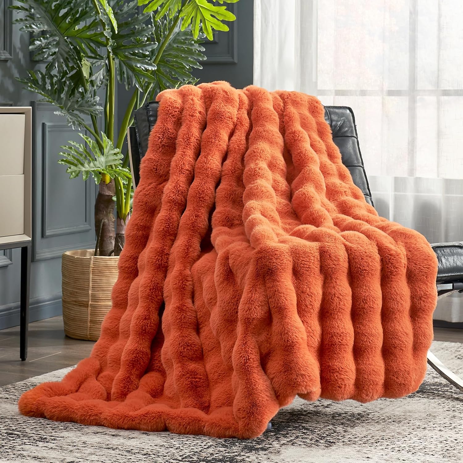 Beige Throw Pillow — 50" — Burnt Orange