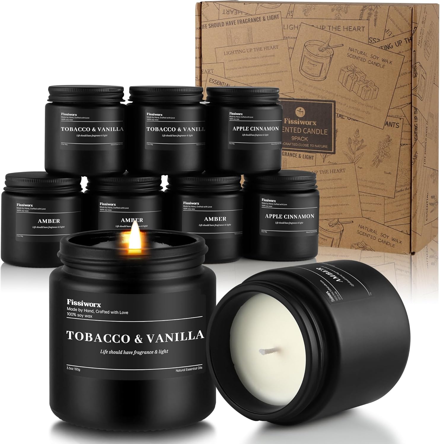 Soy Green Scented Candle — Tobacco & Vanilla/Apple Cinnamon/Amber