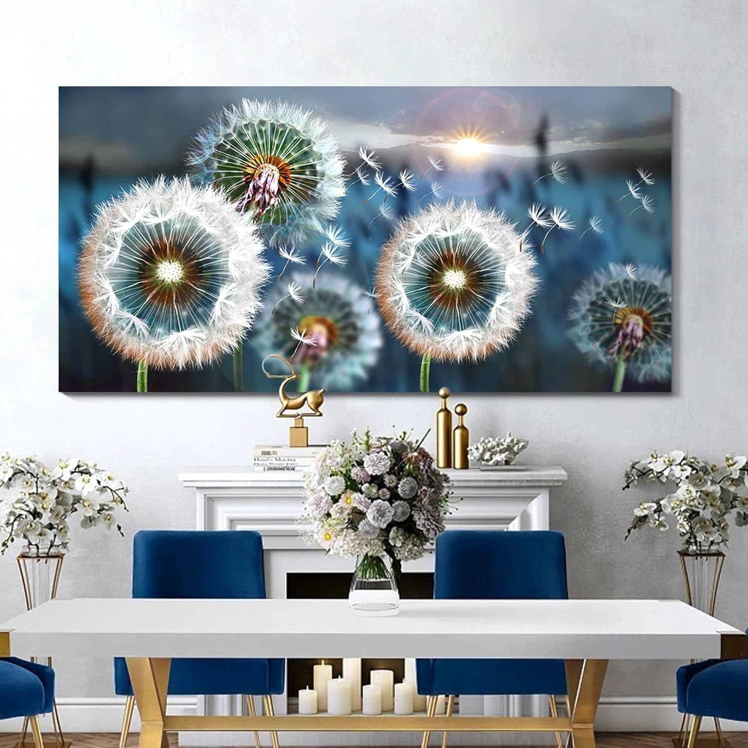 Framed Modern Black Wall Art — 40" — Black Dandelion Theme Canvas Art