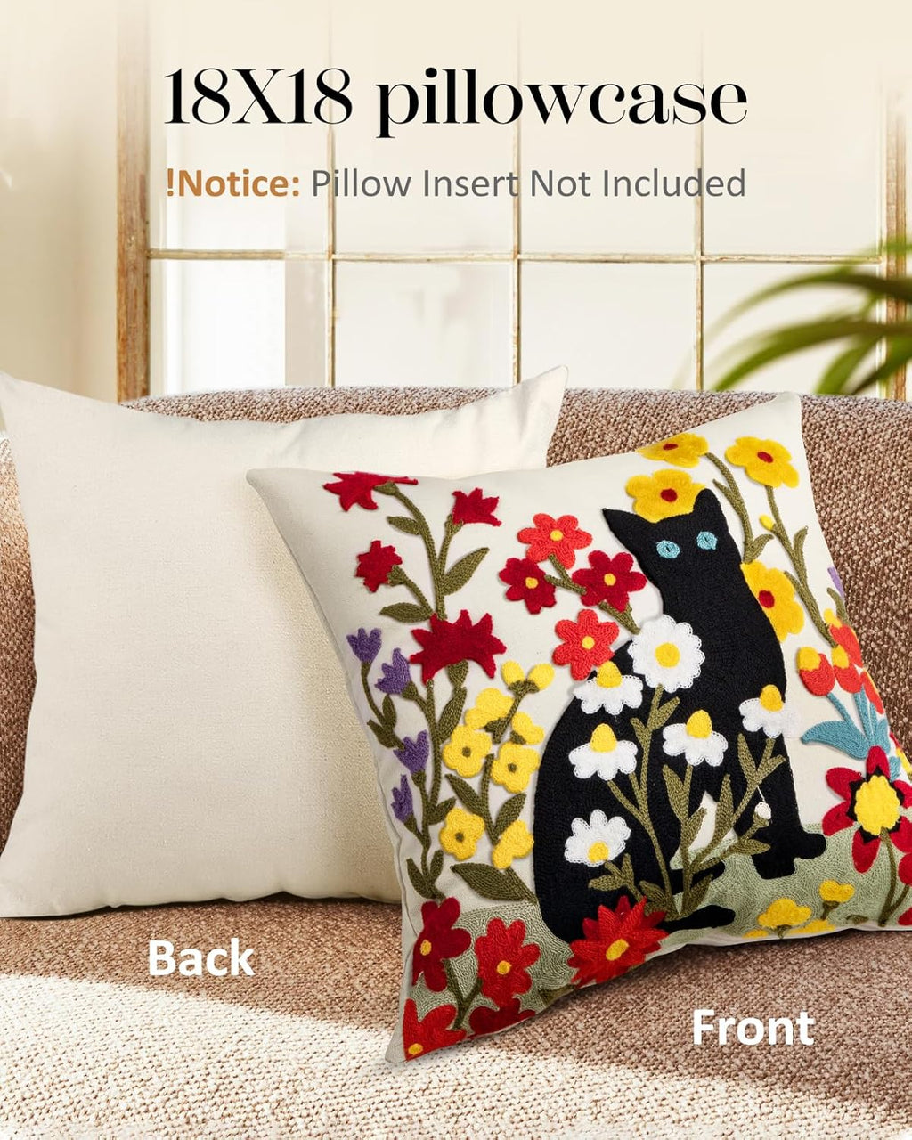 Embroidered Boho Yellow Throw Pillow Cover — 18" - View 4