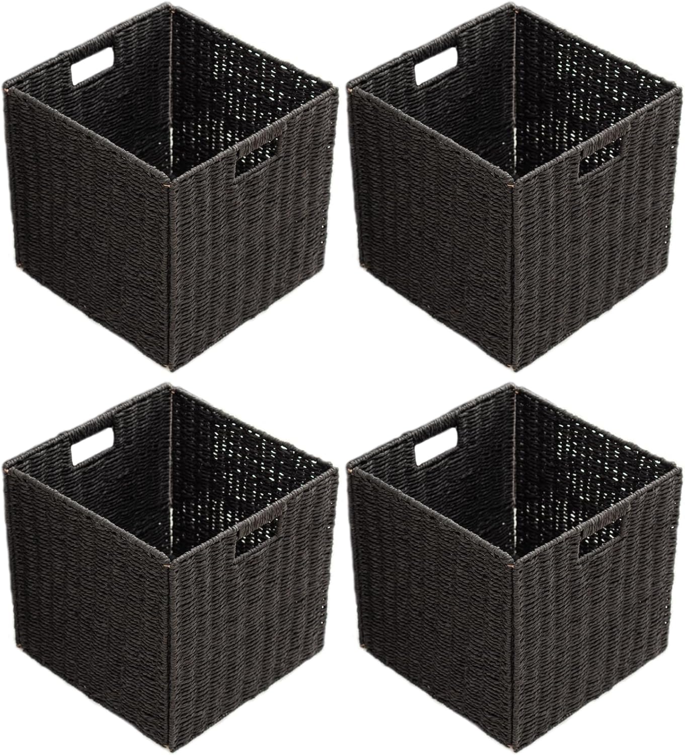 Handwoven Boho Beige Storage Basket — 13" — Black