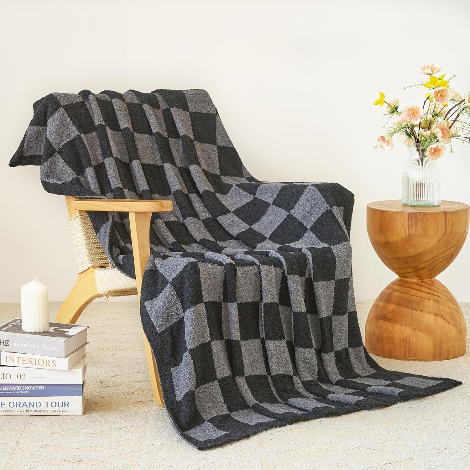 Beige Throw Pillow — 50" — Black&grey