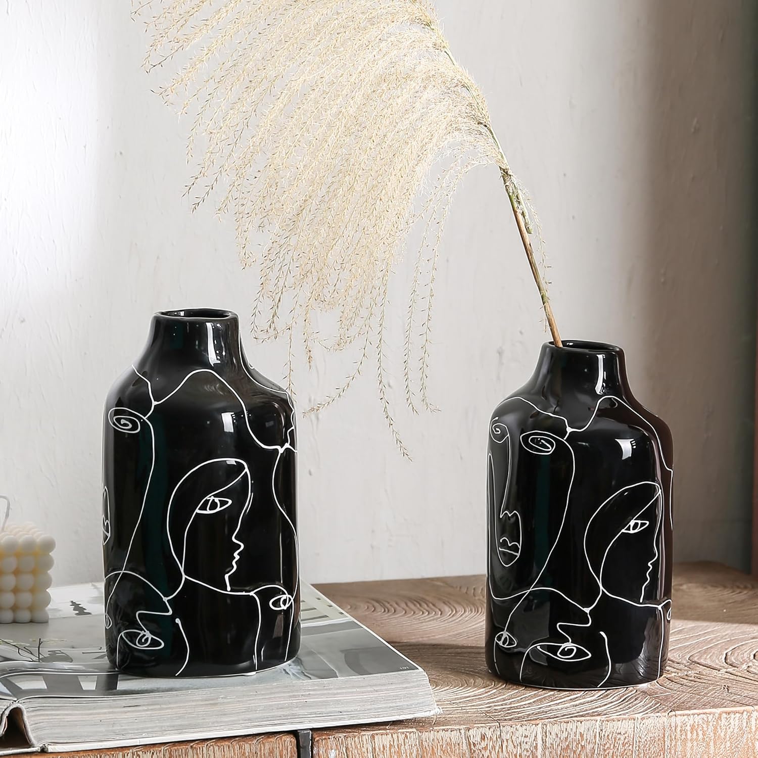 Modern Black Flower Vase — F- Black Vase Set of 2
