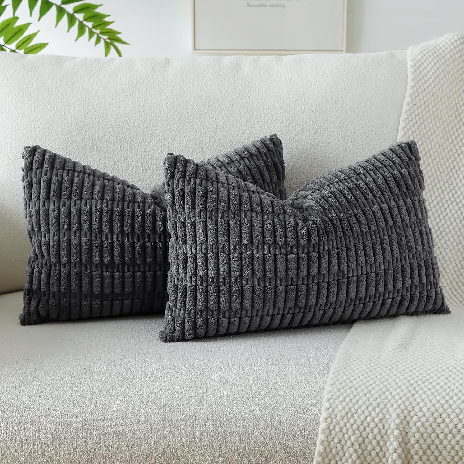 Lumbar Boho Beige Throw Pillow Cover — 24" — Dark Grey