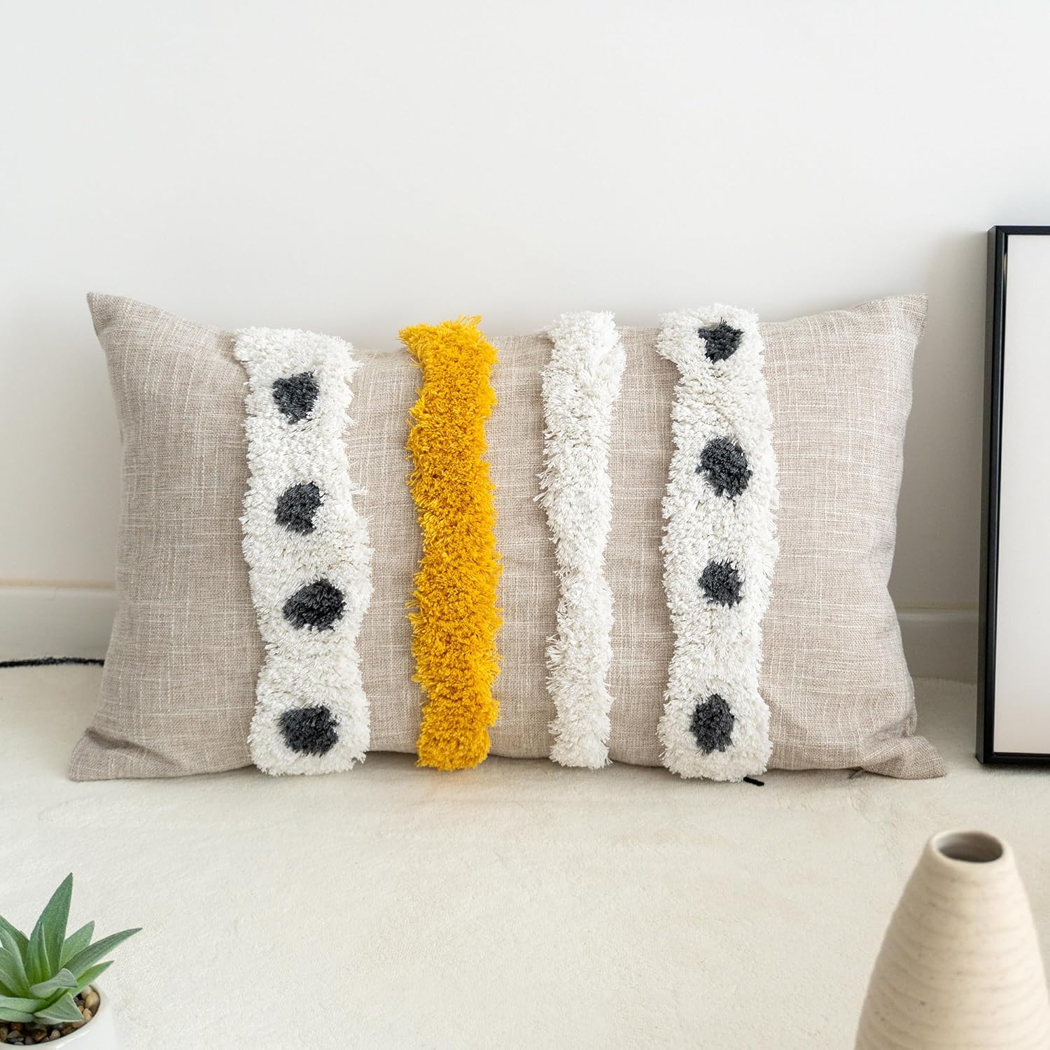 Tufted Boho Fabric Throw Pillow Cover — 20" - View 8