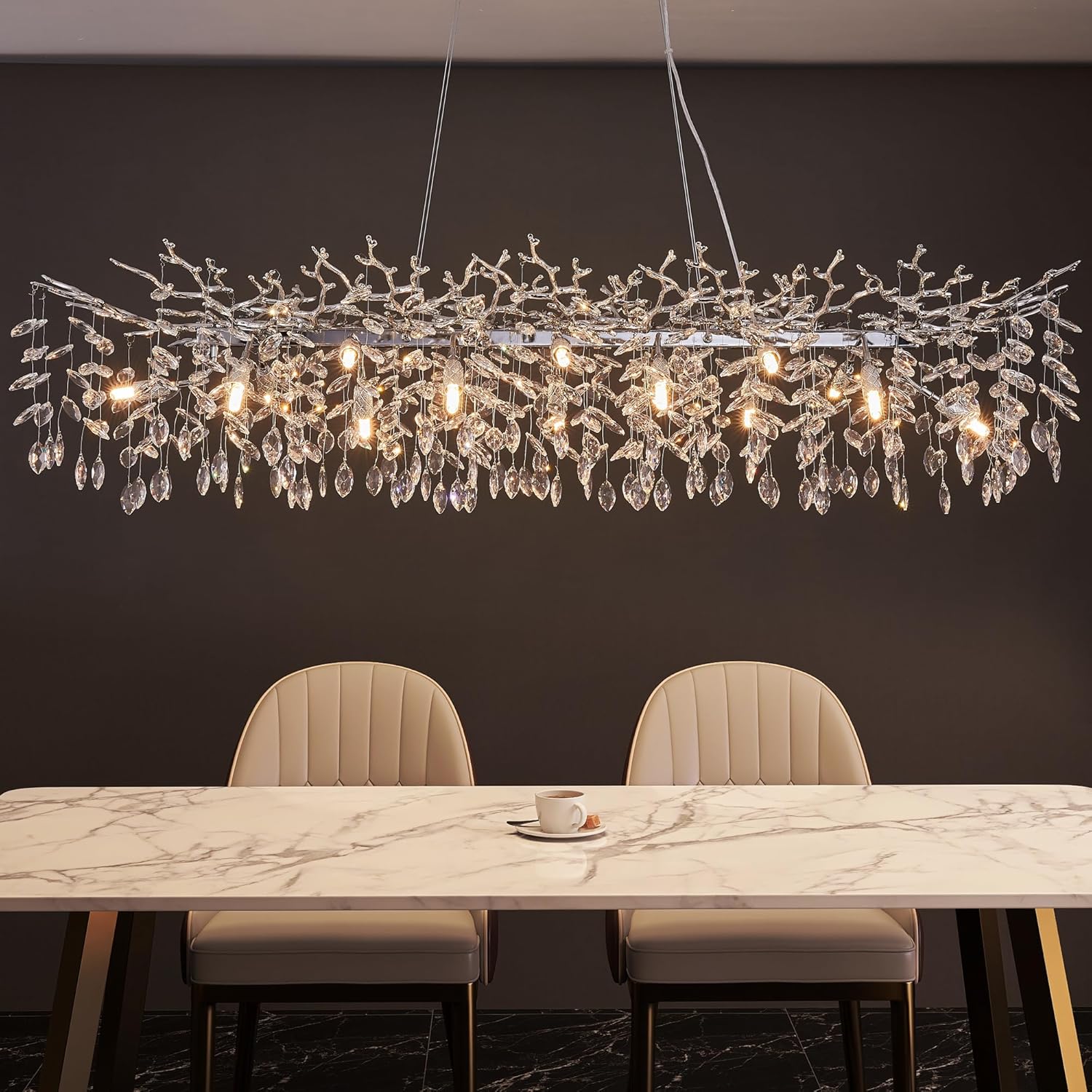 Round Luxe Black Chandelier — 6-Light — 59" Rectangular