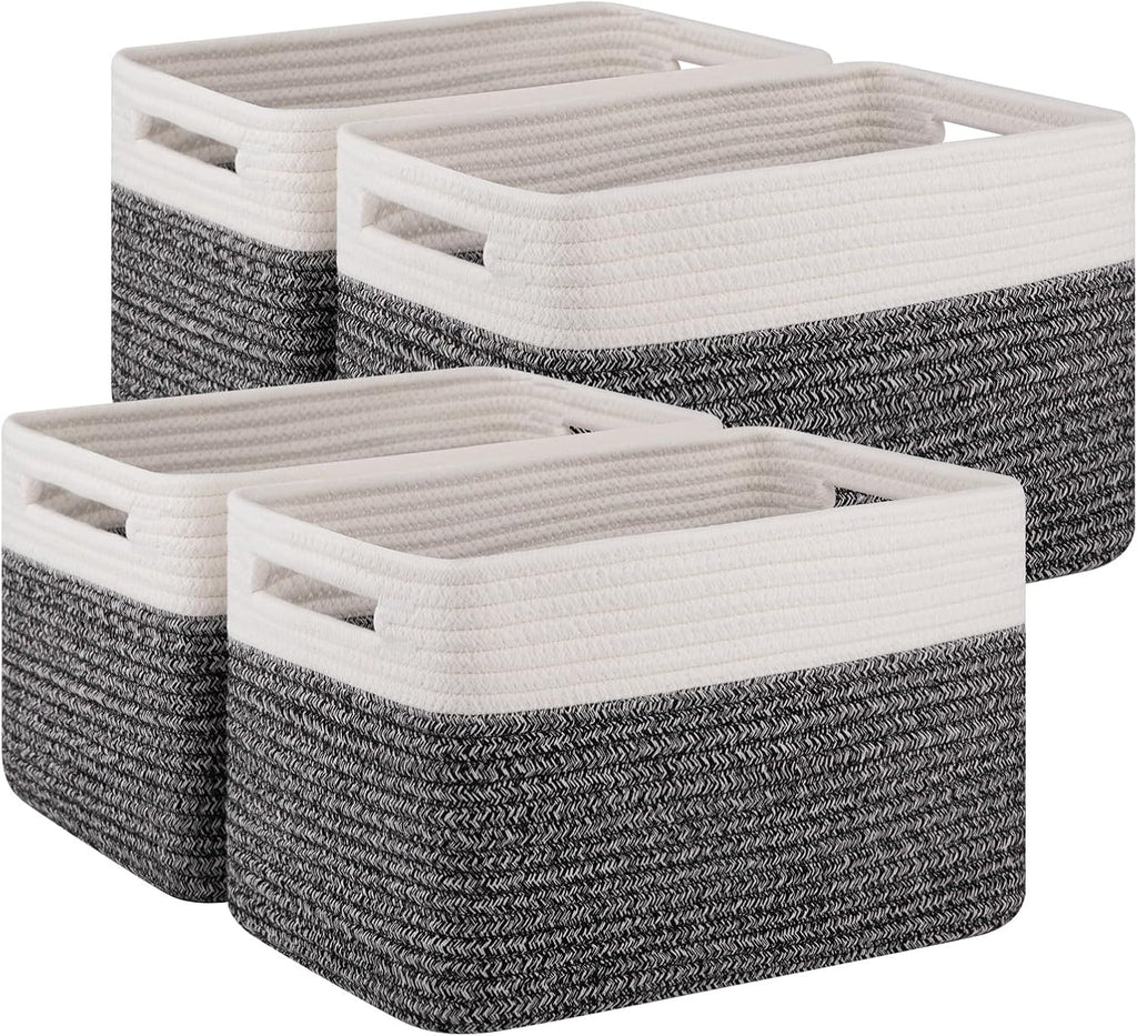 Boho Black Woven Basket — 12.7" — Black & White