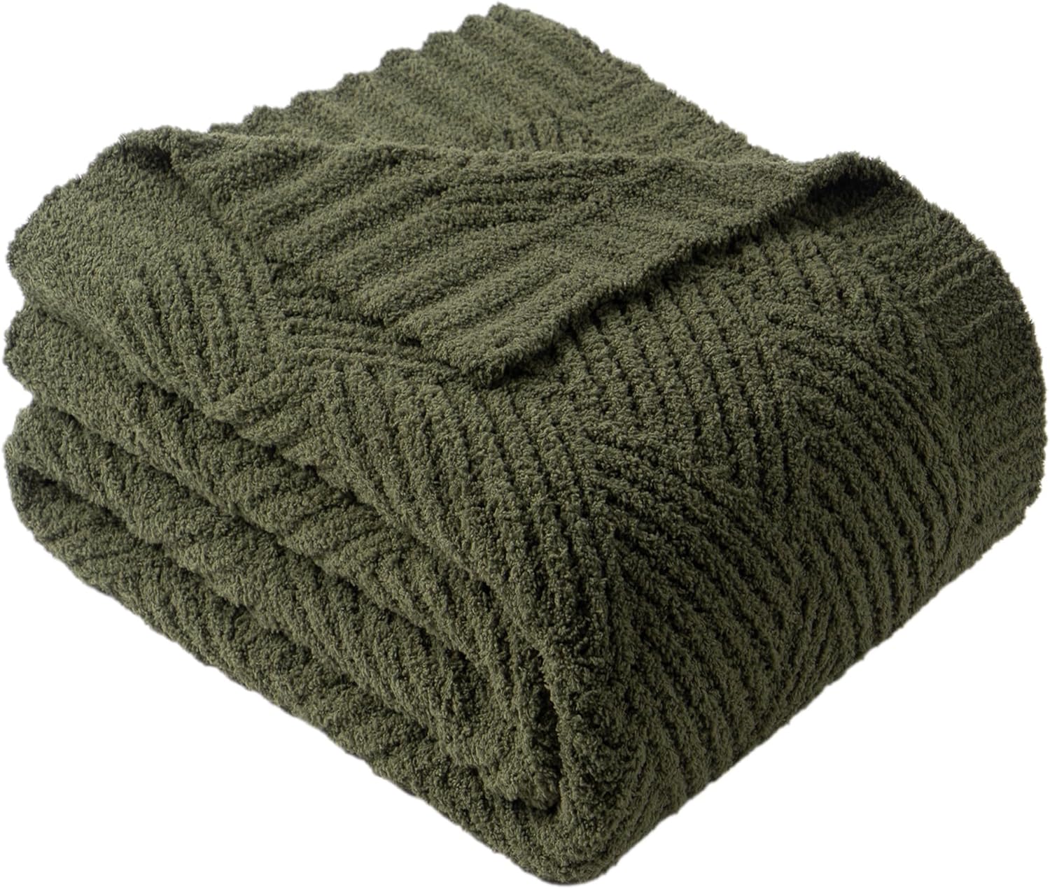 Knit Beige Throw Pillow — 50" — Olive Green