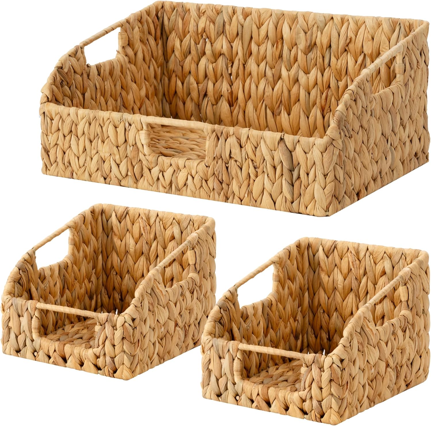 Handwoven Boho Beige Storage Basket — 10" — 17"L x 11"W x 7½"H + 2x 7½"L x 9½"W x 6¾"H