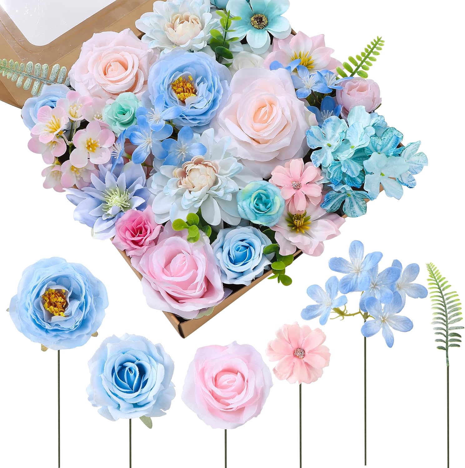 Blue Artificial Flowers — Blue, Pink, Green