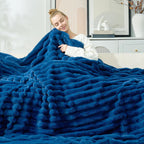 Beige Throw Pillow — 50" — Navy Blue