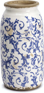 Farmhouse Blue Decorative Vase — 8" — Blue and White