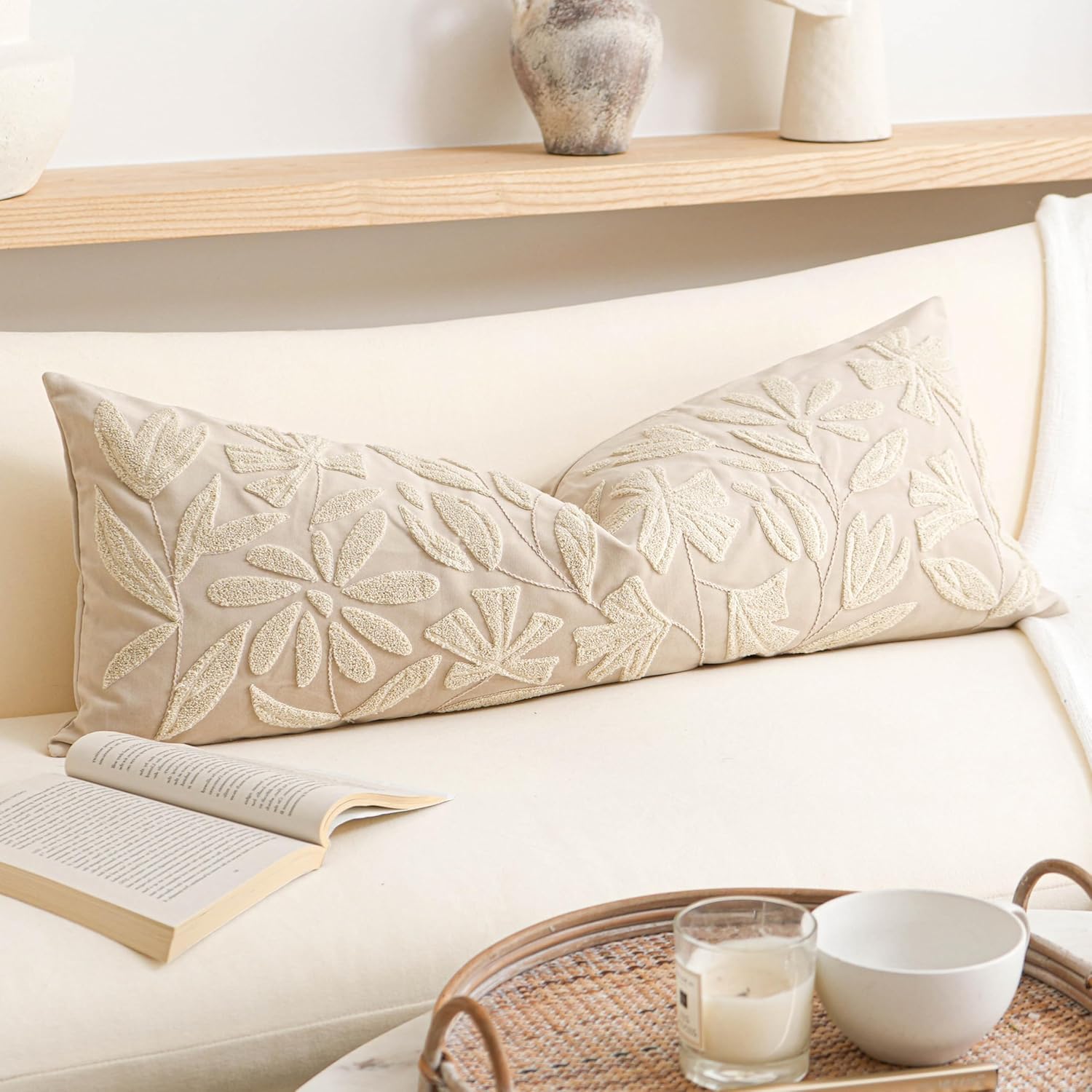 Lumbar Boho Beige Throw Pillow Cover — 20" — 36" x 14" (Pack of 1)
