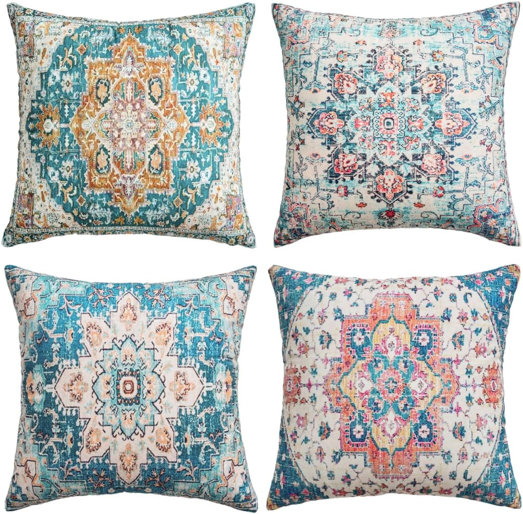 Velvet Boho Blue Throw Pillow Cover — 18" — 20" x 20" (Pack of 4)